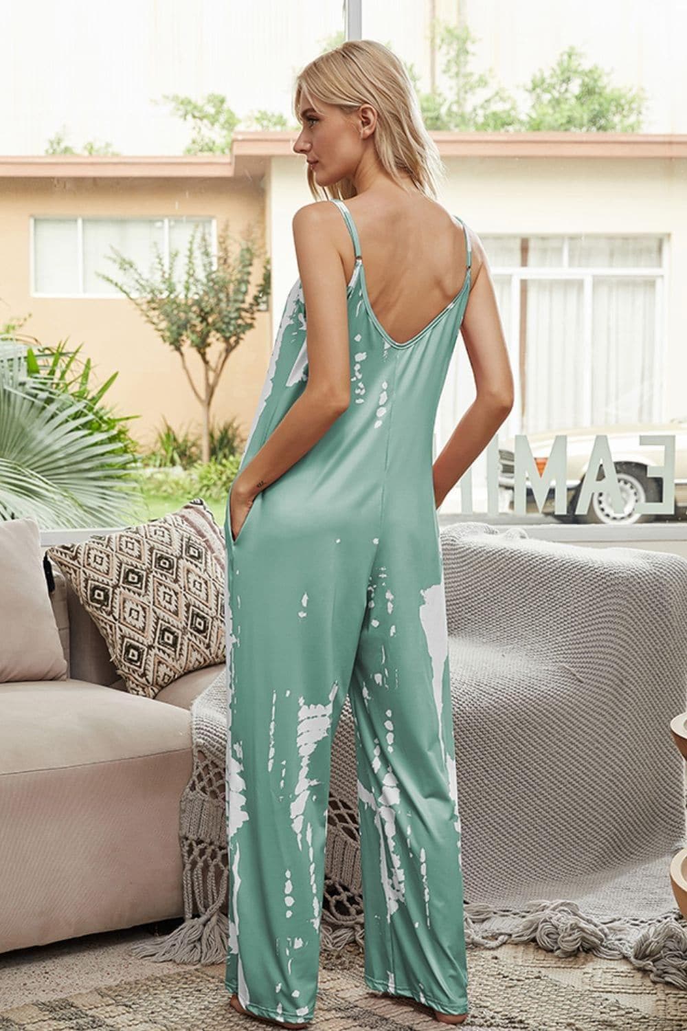 Tie-Dye Spaghetti Strap Jumpsuit with Pockets - SwagglyLife Home & Fashion