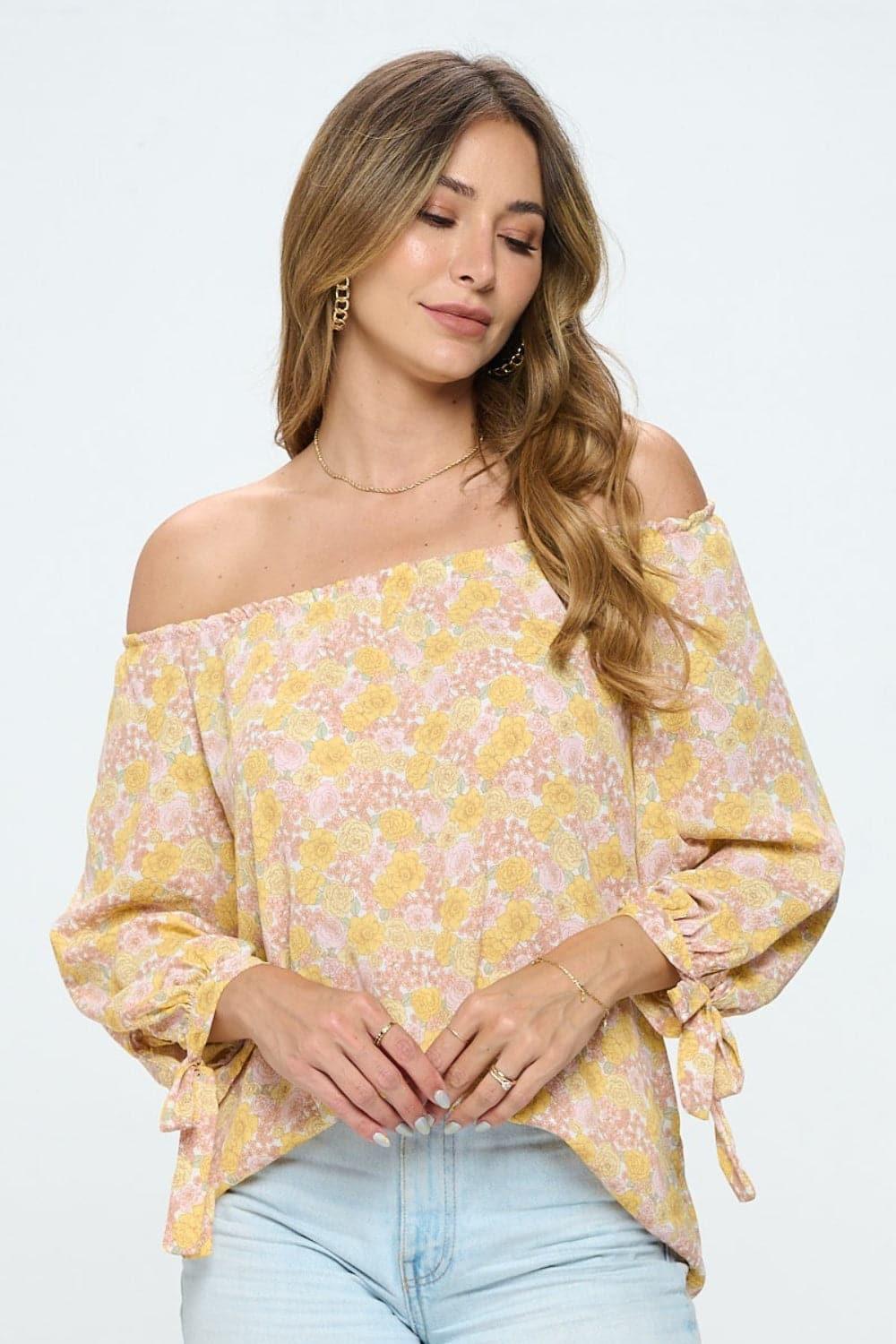 RENEE C Floral Off-Shoulder Long Sleeve Blouse - SwagglyLife Home & Fashion