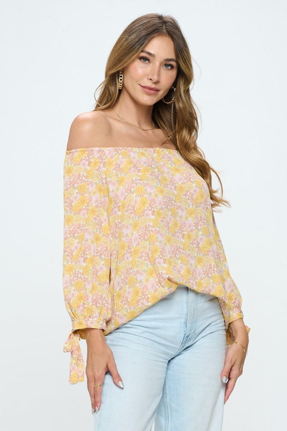 RENEE C Floral Off-Shoulder Long Sleeve Blouse - SwagglyLife Home & Fashion