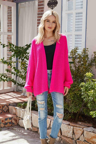 Rib-Knit Open Front Drop Shoulder Cardigan - SwagglyLife Home & Fashion