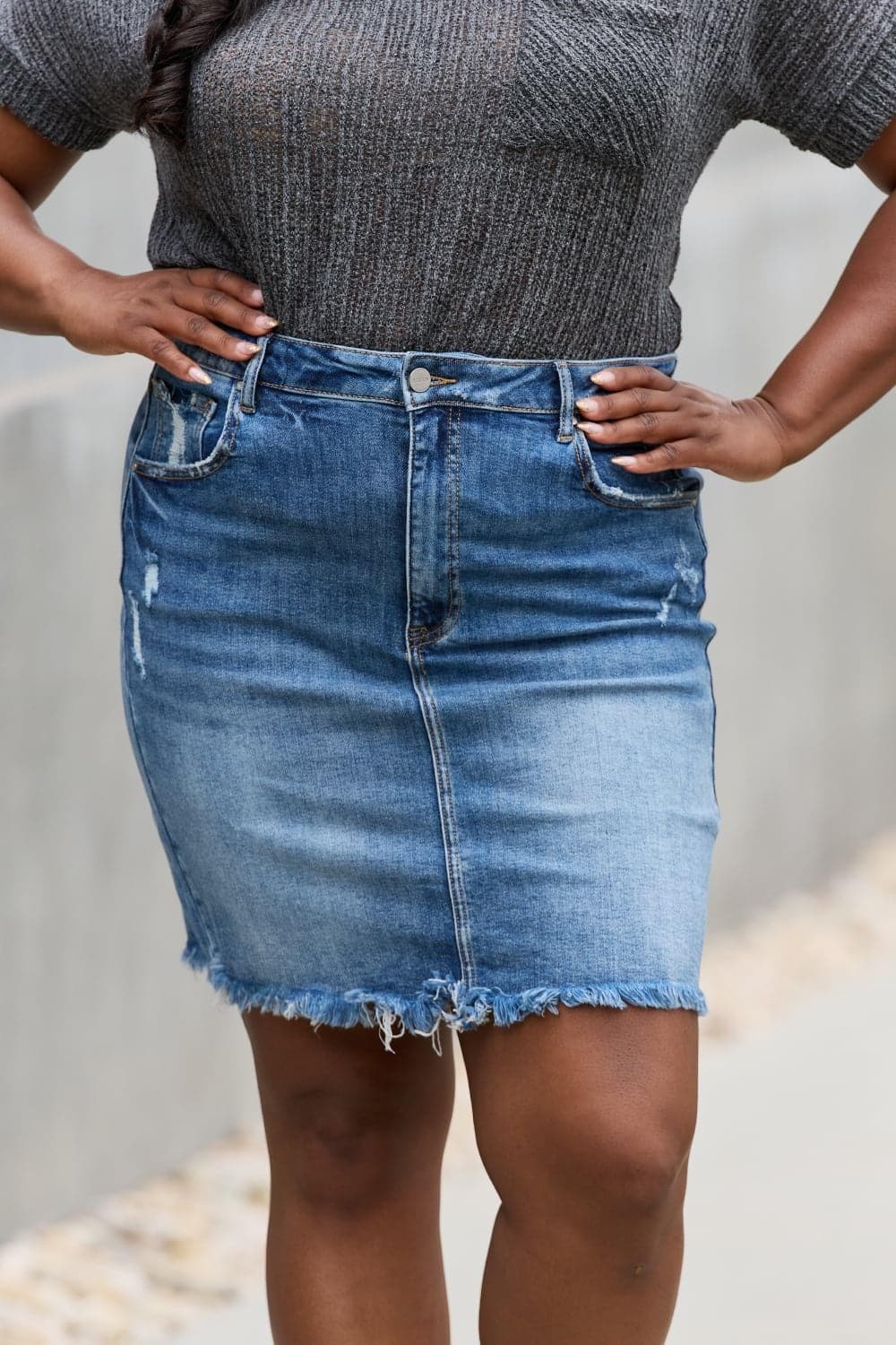 RISEN Amelia Full Size Denim Mini Skirt - SwagglyLife Home & Fashion