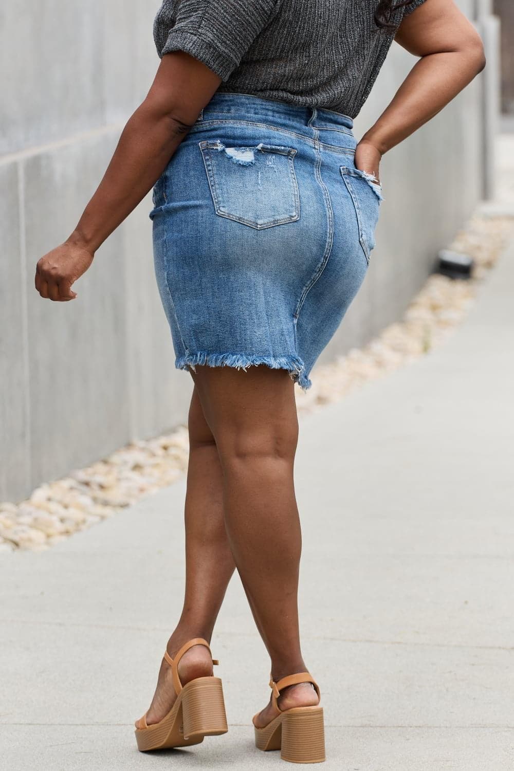 RISEN Amelia Full Size Denim Mini Skirt - SwagglyLife Home & Fashion