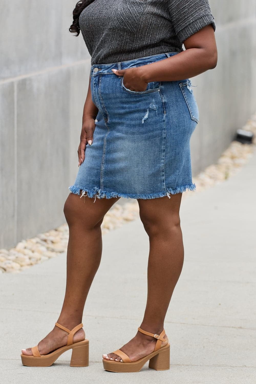 RISEN Amelia Full Size Denim Mini Skirt - SwagglyLife Home & Fashion