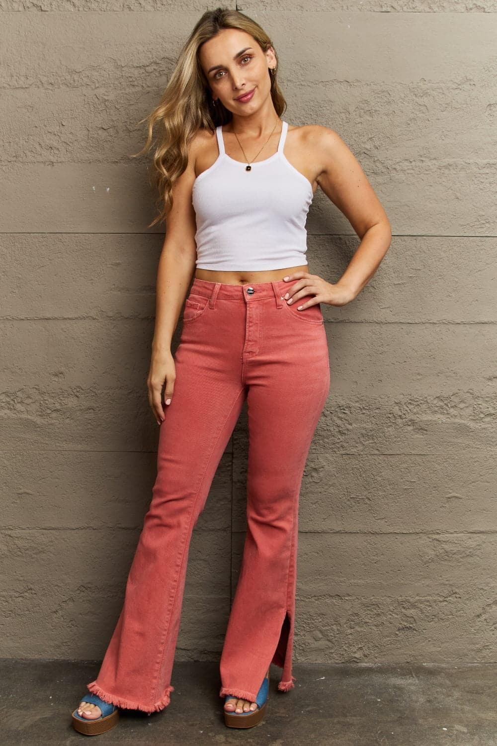 RISEN Bailey Full Size High Waist Side Slit Flare Jeans - SwagglyLife Home & Fashion