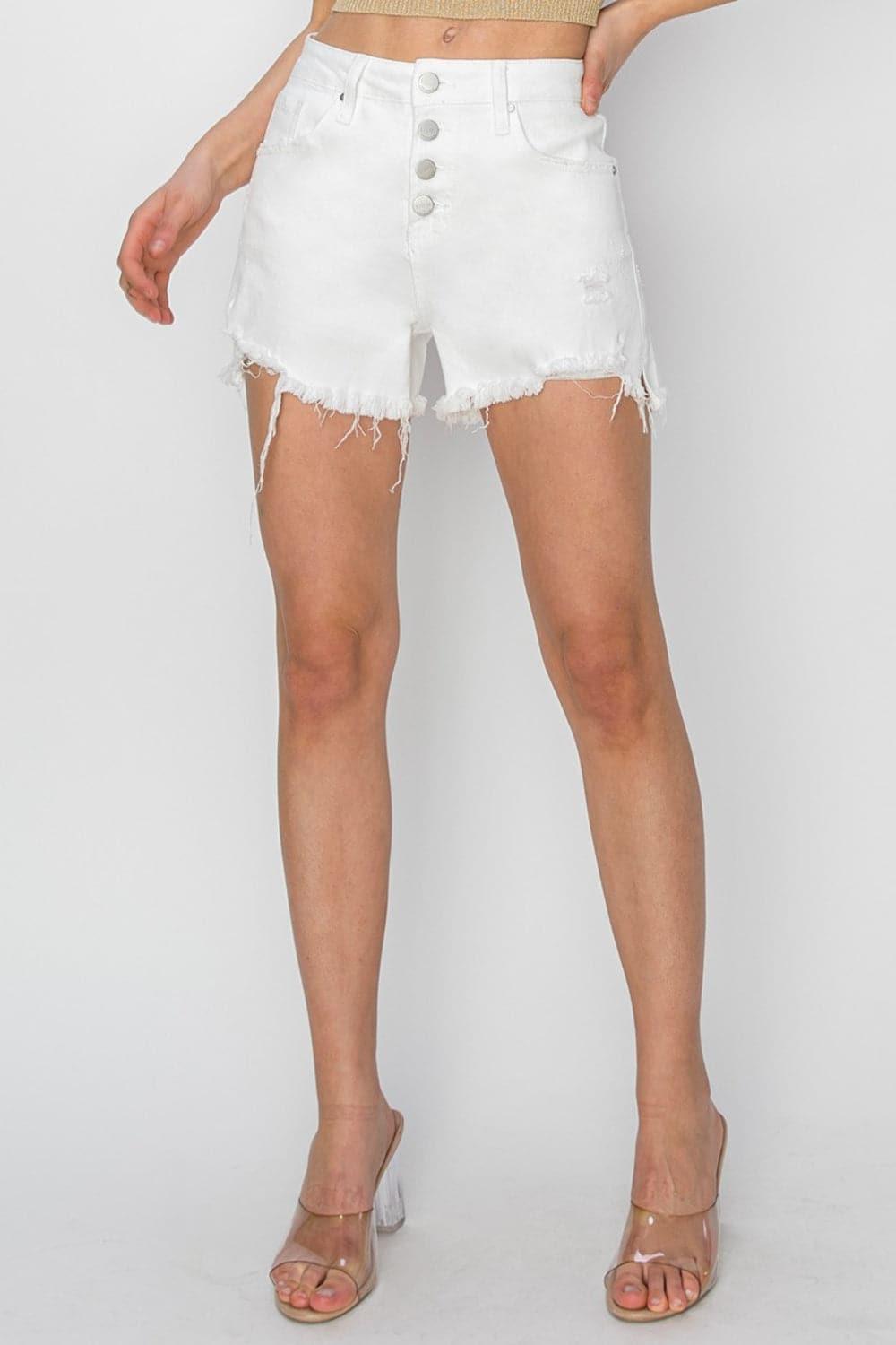 RISEN Button Fly Frayed Hem Denim Shorts - SwagglyLife Home & Fashion