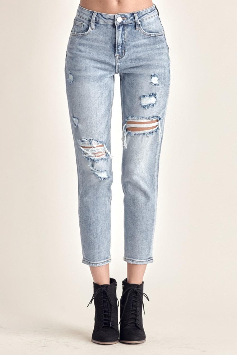 RISEN Distressed Slim Cropped Jeans - SwagglyLife Home & Fashion