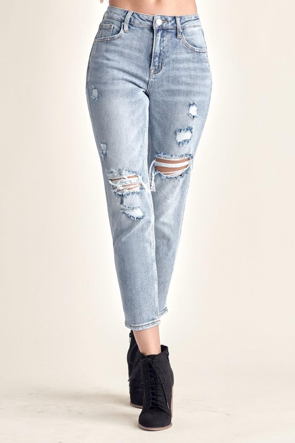 RISEN Distressed Slim Cropped Jeans - SwagglyLife Home & Fashion