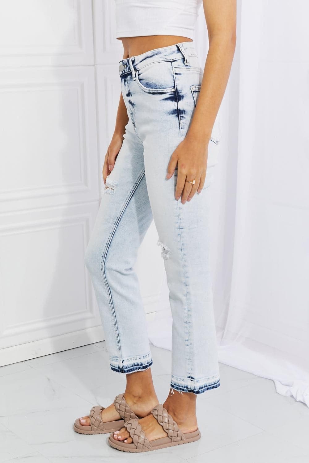 RISEN Full Size Camille Acid Wash Crop Straight Jeans - SwagglyLife Home & Fashion