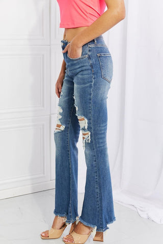 RISEN Full Size Hazel High Rise Distressed Flare Jeans - SwagglyLife Home & Fashion