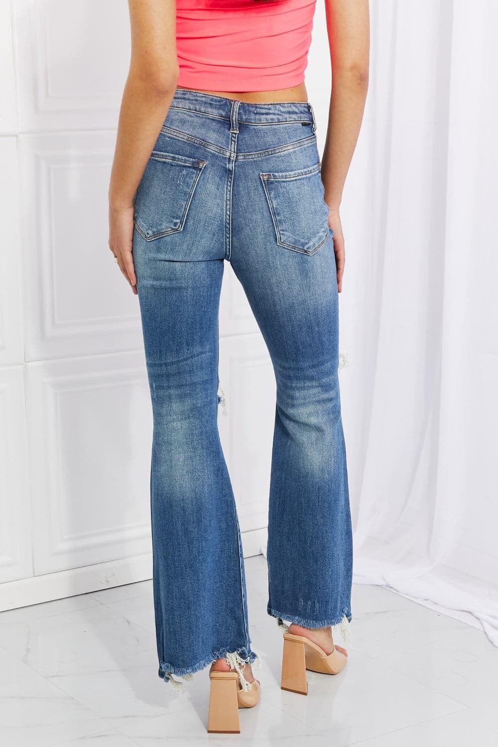 RISEN Full Size Hazel High Rise Distressed Flare Jeans - SwagglyLife Home & Fashion