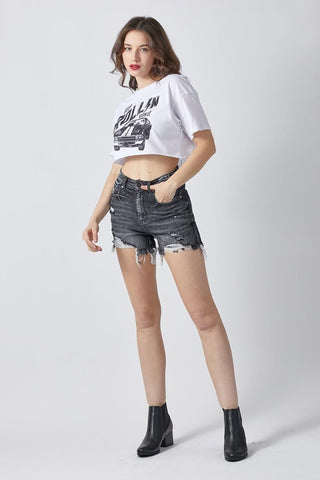 RISEN Full Size High Rise Distressed Denim Shorts - SwagglyLife Home & Fashion