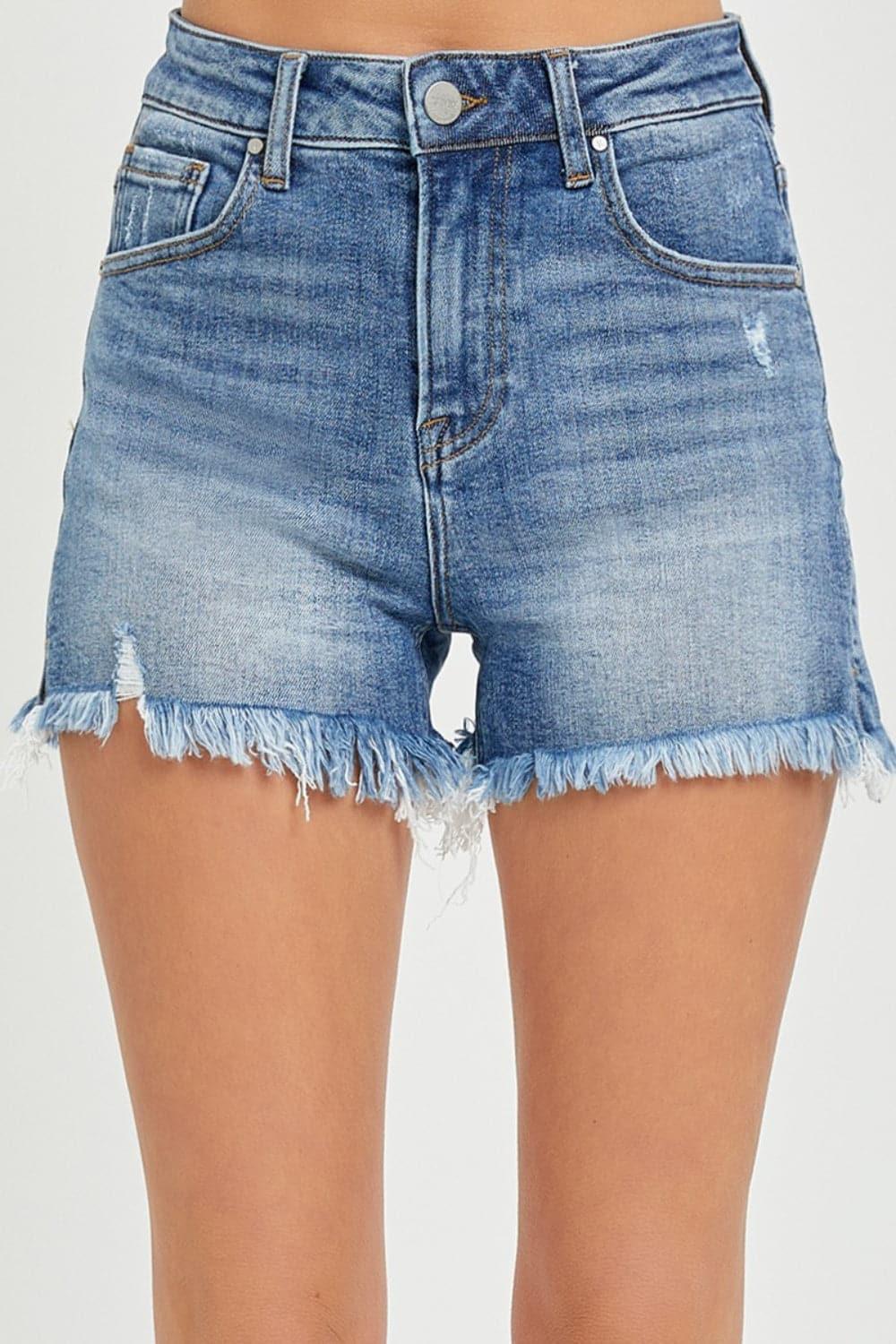 RISEN Full Size High Rise Raw Hem Denim Shorts - SwagglyLife Home & Fashion