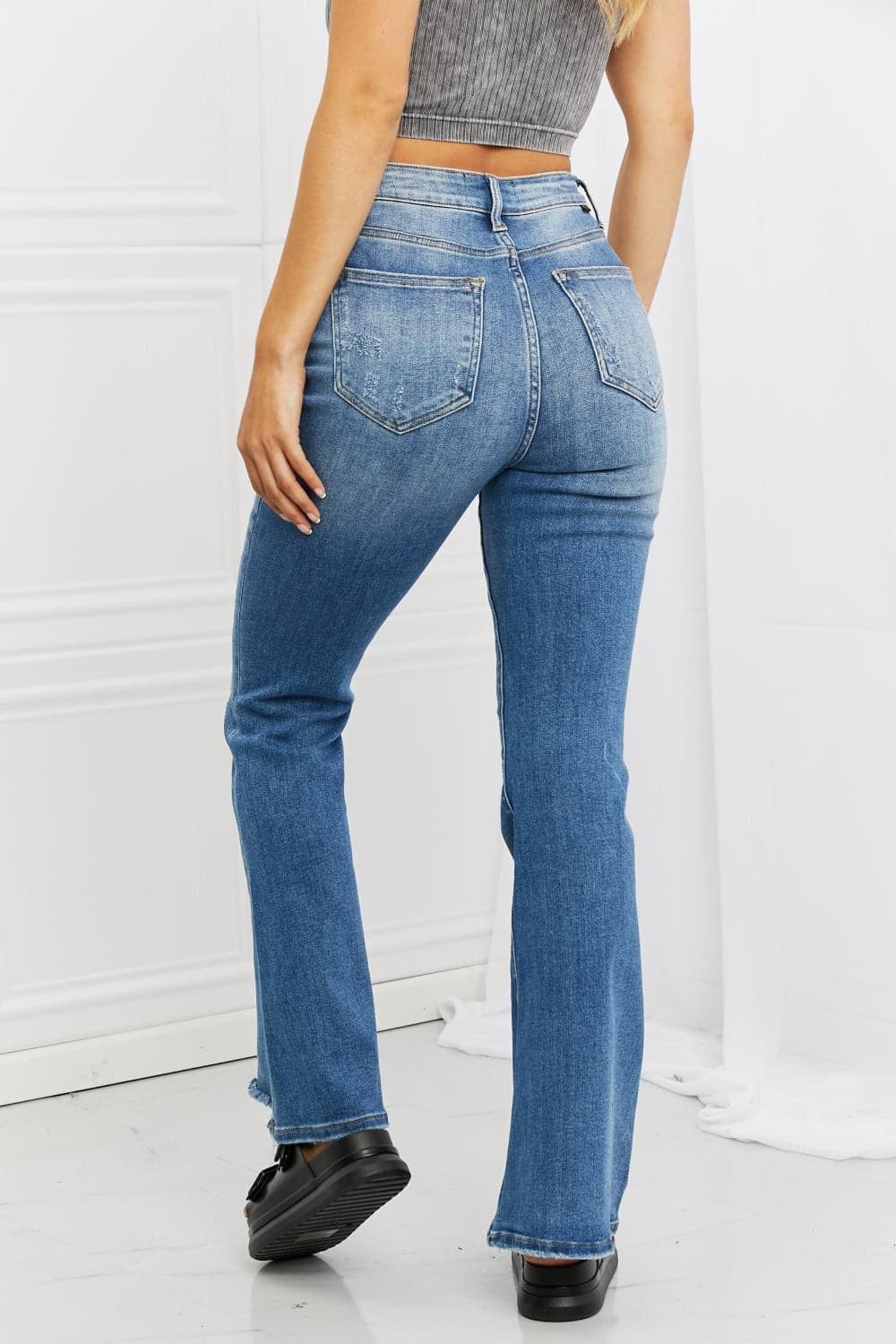 RISEN Full Size Iris High Waisted Flare Jeans - SwagglyLife Home & Fashion