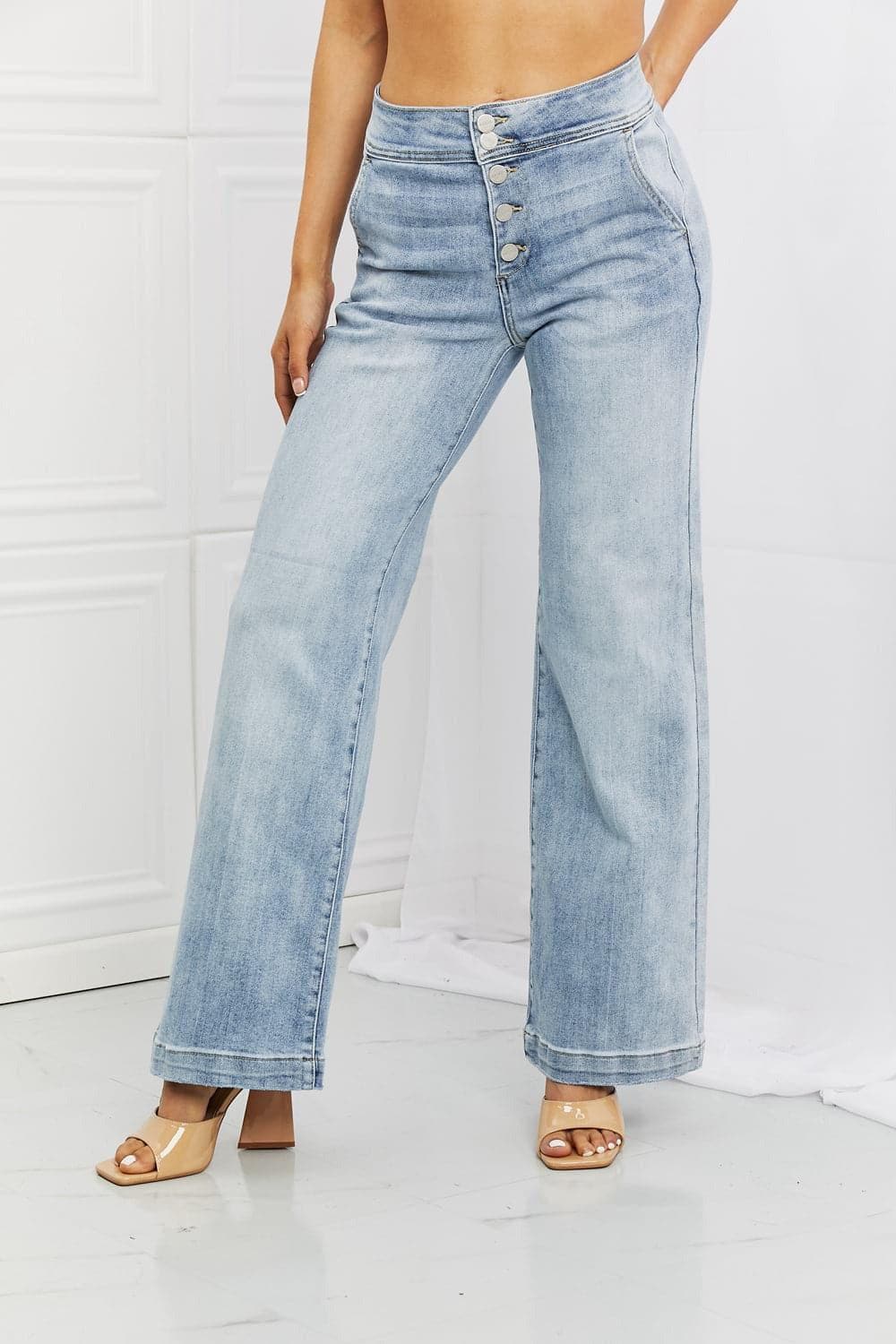 RISEN Full Size Luisa Wide Flare Jeans - SwagglyLife Home & Fashion