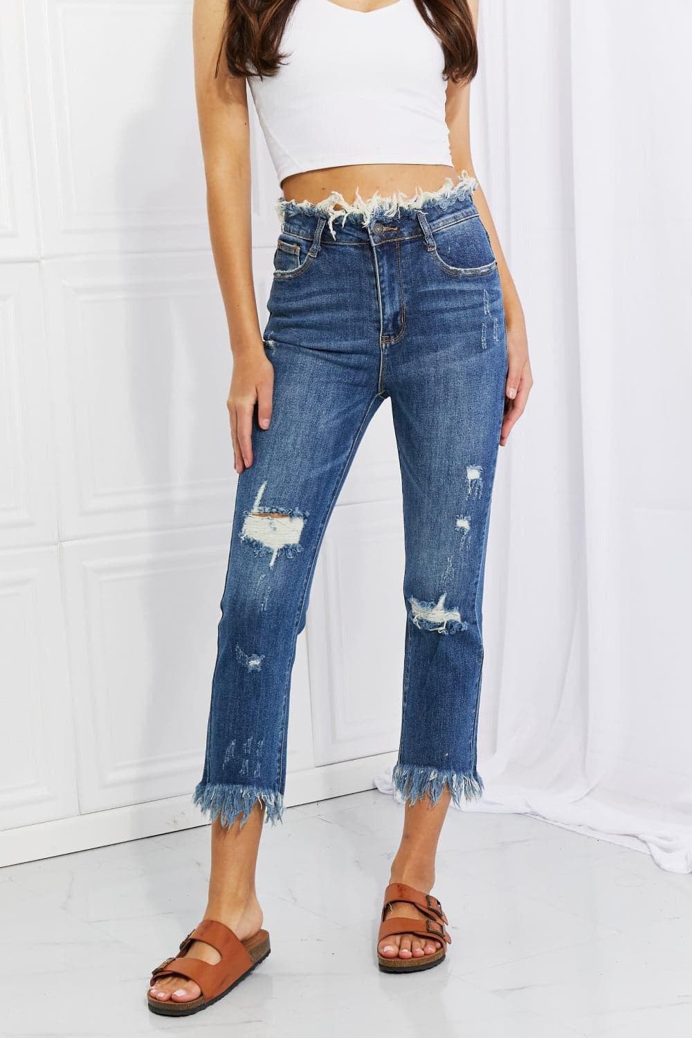 RISEN Full Size Undone Chic Straight Leg Jeans - SwagglyLife Home & Fashion