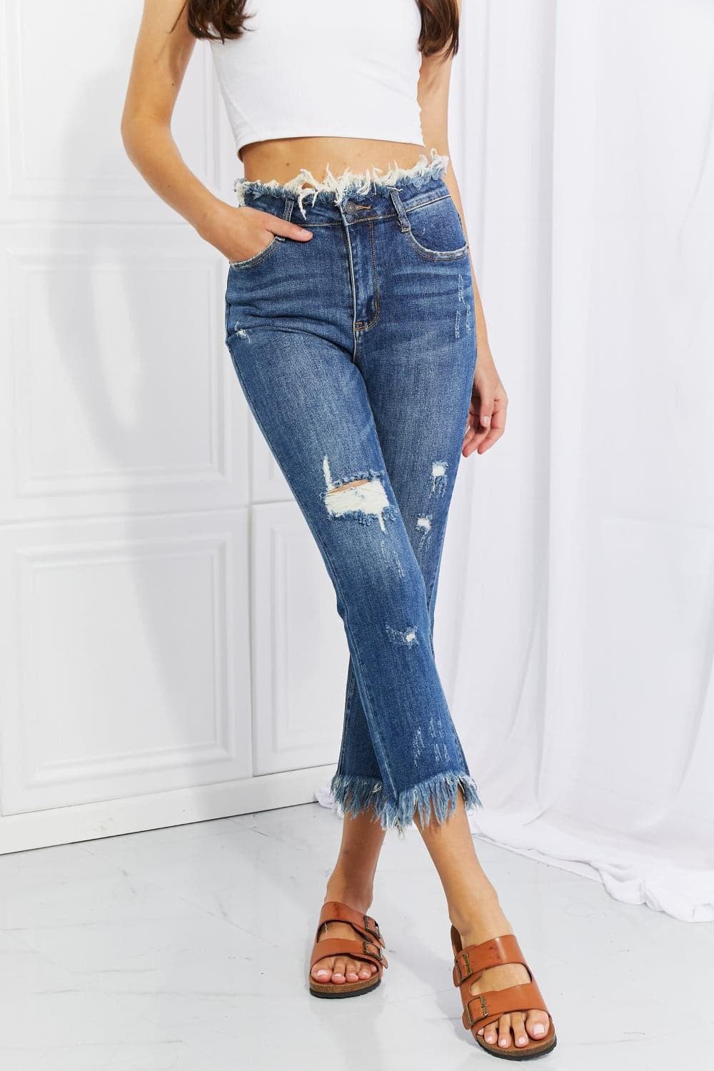 RISEN Full Size Undone Chic Straight Leg Jeans - SwagglyLife Home & Fashion