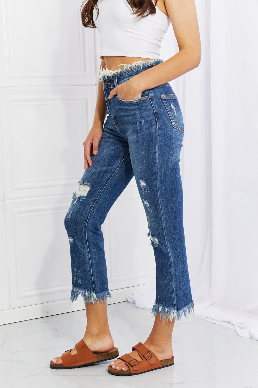 RISEN Full Size Undone Chic Straight Leg Jeans - SwagglyLife Home & Fashion