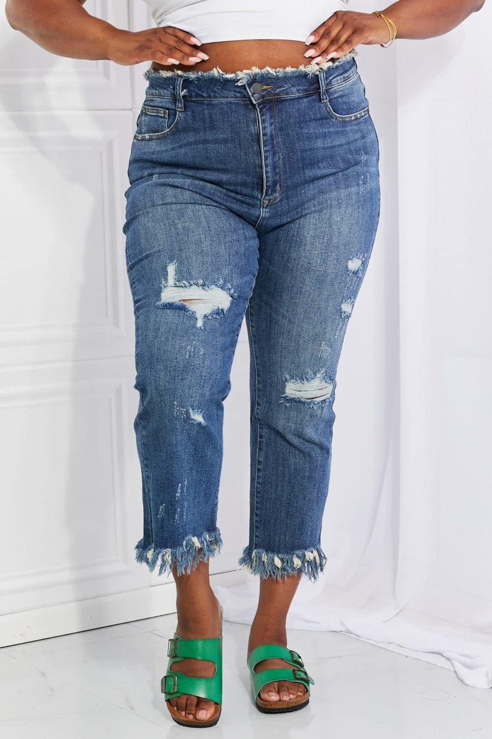 RISEN Full Size Undone Chic Straight Leg Jeans - SwagglyLife Home & Fashion