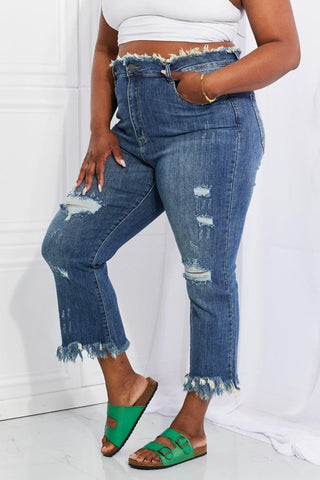 RISEN Full Size Undone Chic Straight Leg Jeans - SwagglyLife Home & Fashion