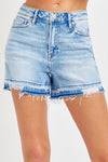 RISEN High Rise Distressed Hem Denim Shorts - SwagglyLife Home & Fashion