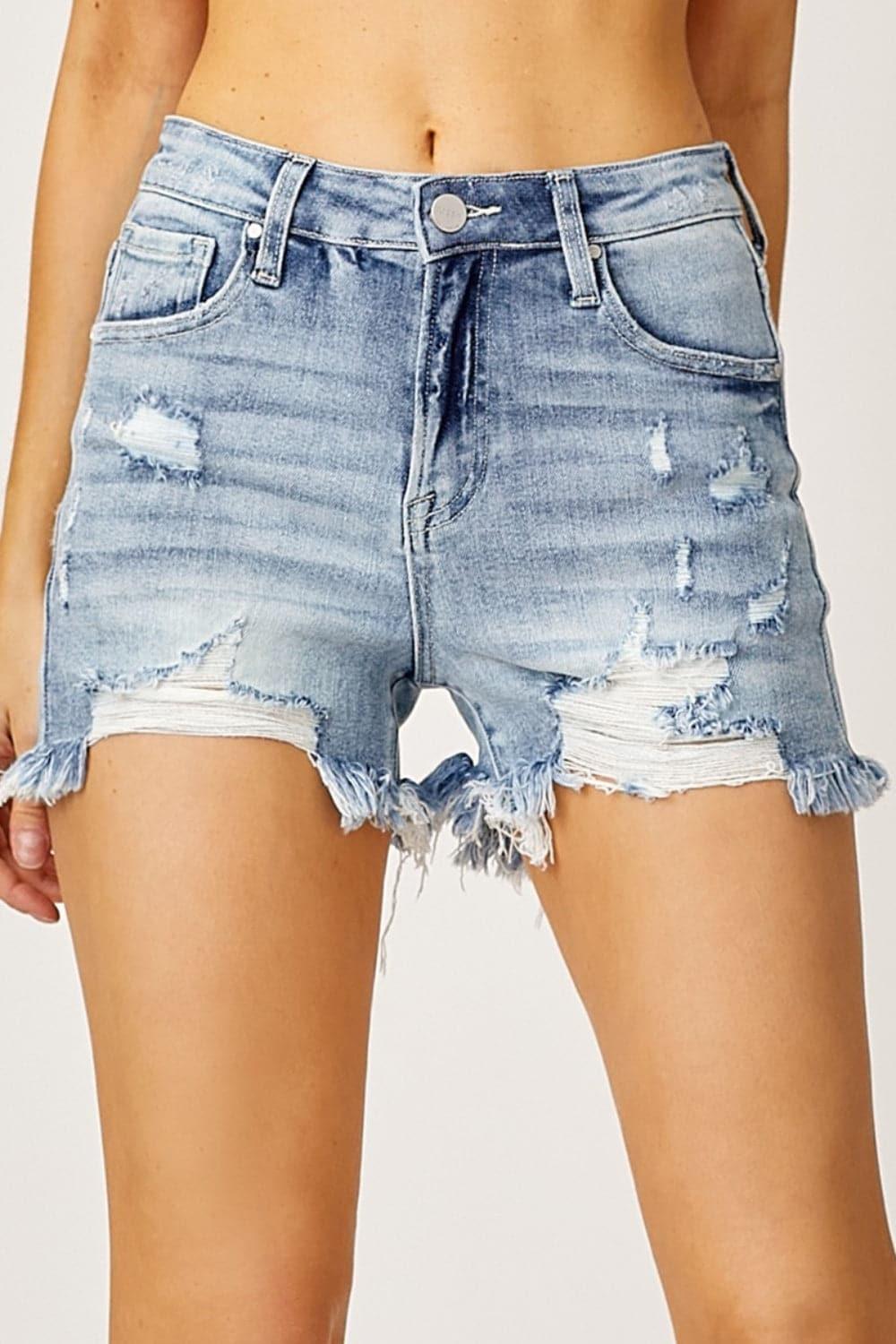 RISEN High Waist Distressed Denim Shorts - SwagglyLife Home & Fashion