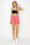 RISEN High Waist Frayed Hem Denim Shorts - SwagglyLife Home & Fashion