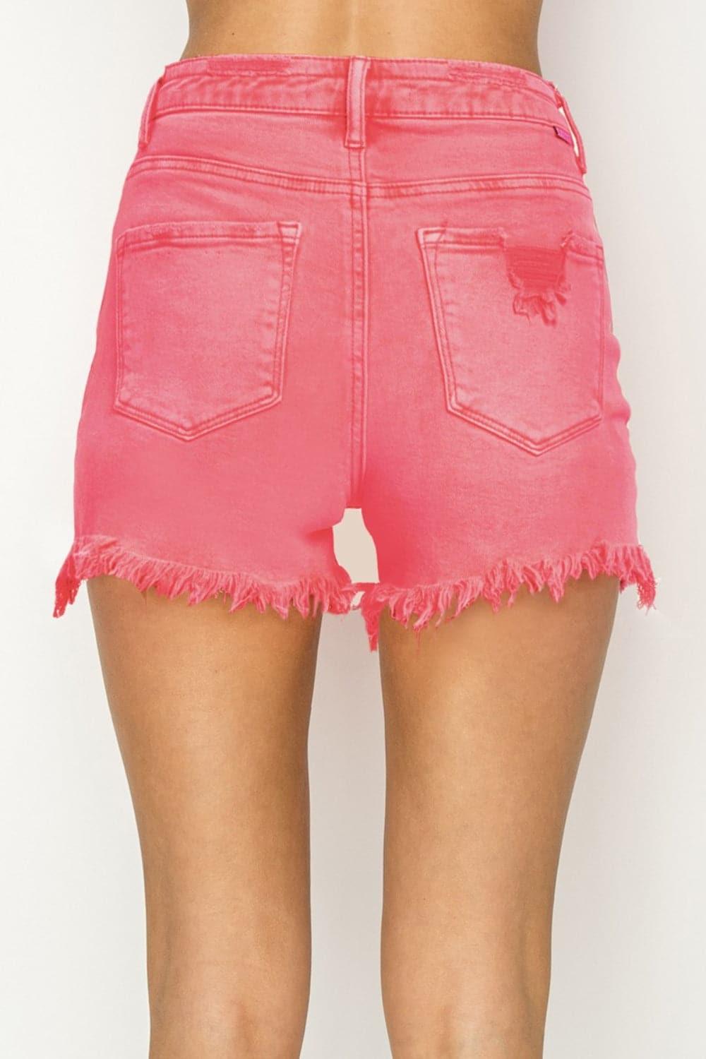 RISEN High Waist Frayed Hem Denim Shorts - SwagglyLife Home & Fashion