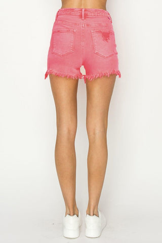 RISEN High Waist Frayed Hem Denim Shorts - SwagglyLife Home & Fashion