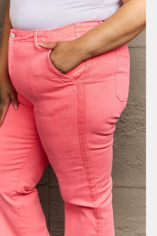 RISEN Kenya Full Size High Waist Side Twill Straight Jeans, Coral - SwagglyLife Home & Fashion