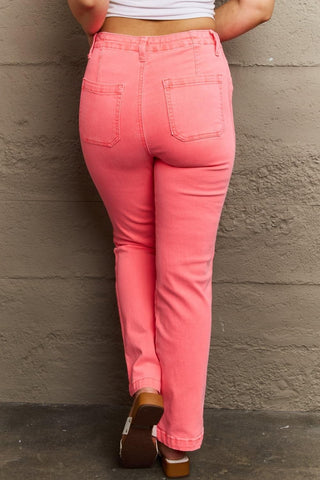 RISEN Kenya Full Size High Waist Side Twill Straight Jeans, Coral - SwagglyLife Home & Fashion