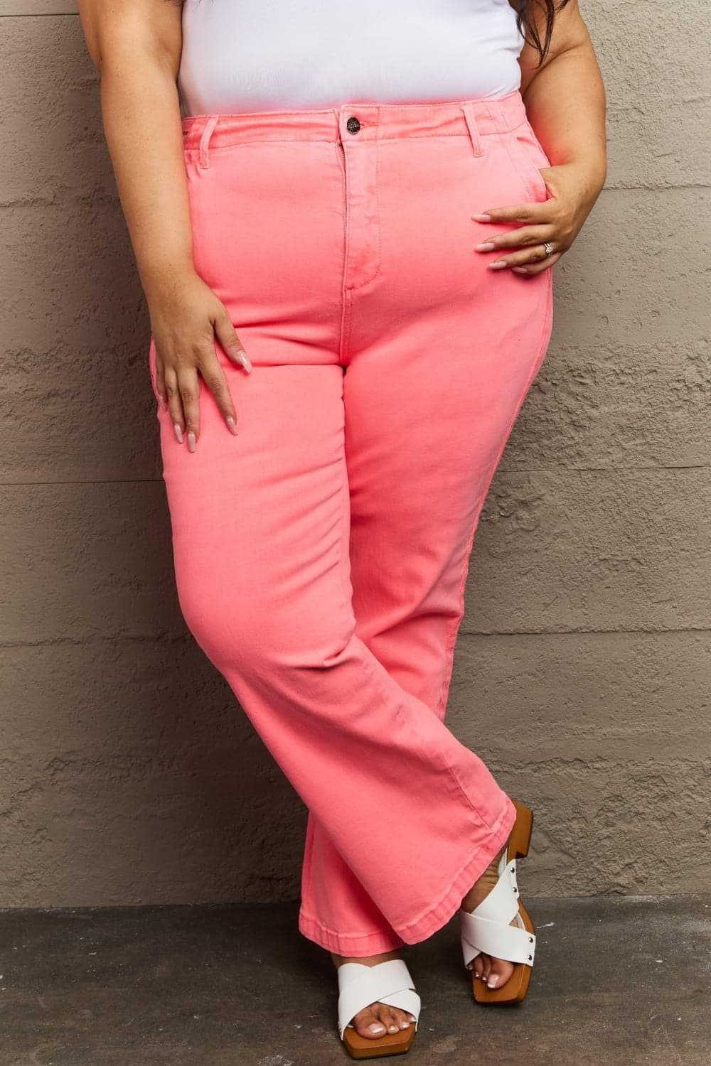 RISEN Kenya Full Size High Waist Side Twill Straight Jeans, Coral - SwagglyLife Home & Fashion