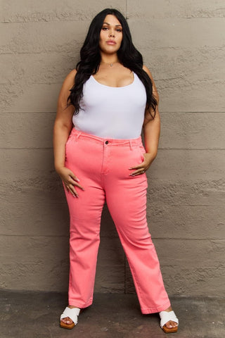 RISEN Kenya Full Size High Waist Side Twill Straight Jeans, Coral - SwagglyLife Home & Fashion