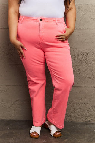 RISEN Kenya Full Size High Waist Side Twill Straight Jeans, Coral - SwagglyLife Home & Fashion