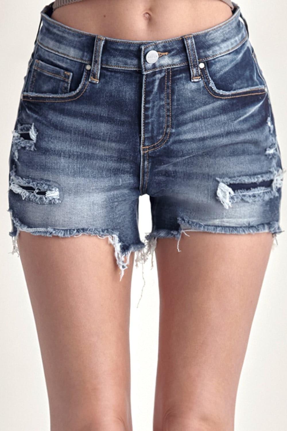 RISEN Mid Rise Raw Hem Denim Shorts - SwagglyLife Home & Fashion