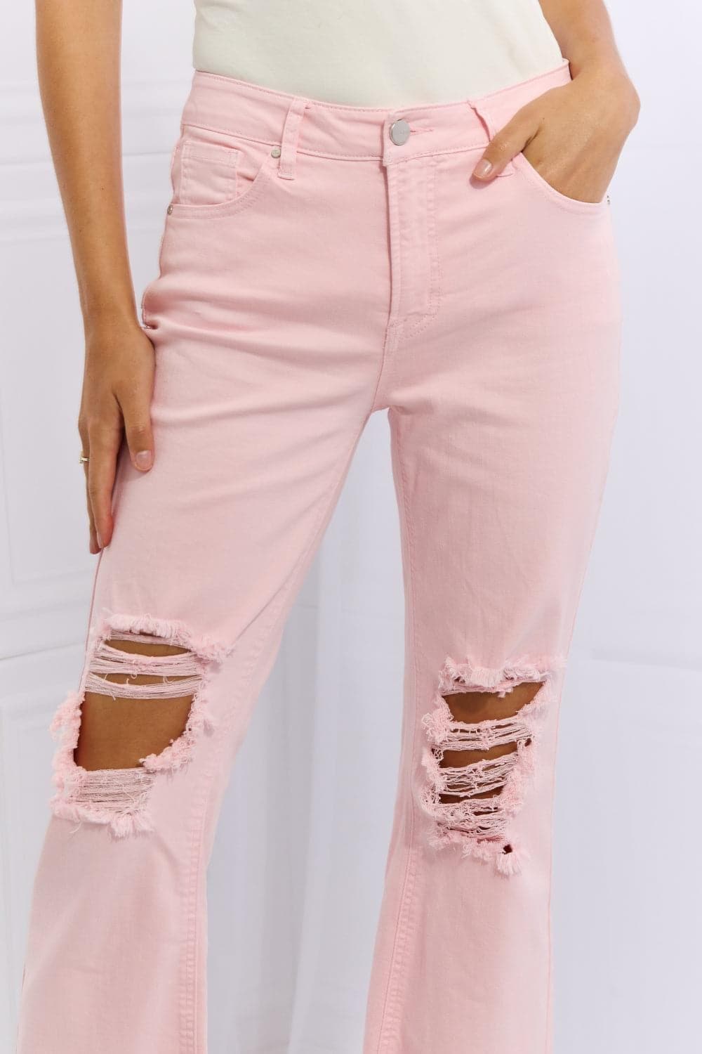 RISEN Miley Full Size Distressed Ankle Flare Jeans - SwagglyLife Home & Fashion