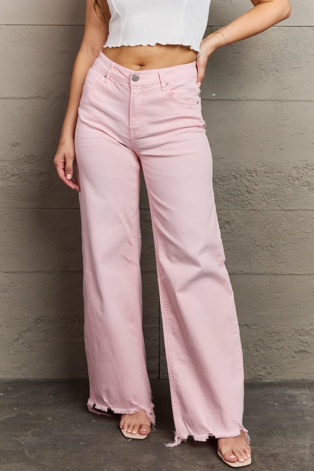 RISEN Raelene High Waist Wide Leg Jeans, Light Pink - SwagglyLife Home & Fashion
