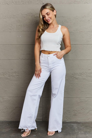 RISEN Raelene Full Size High Waist Wide Leg Jeans, White - SwagglyLife Home & Fashion