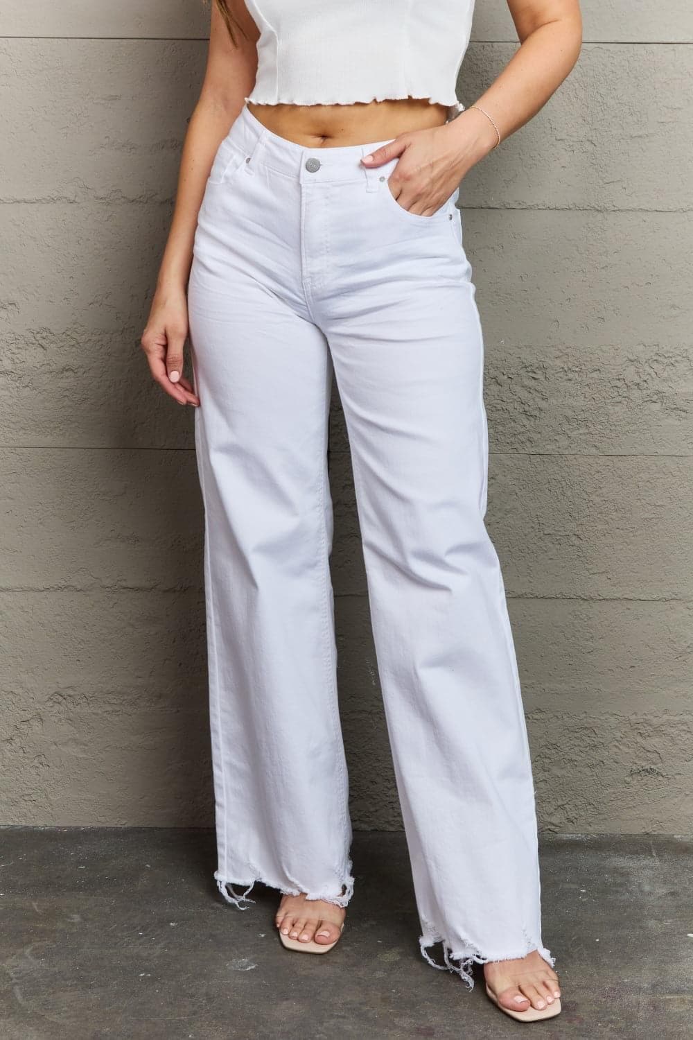 RISEN Raelene Full Size High Waist Wide Leg Jeans, White - SwagglyLife Home & Fashion