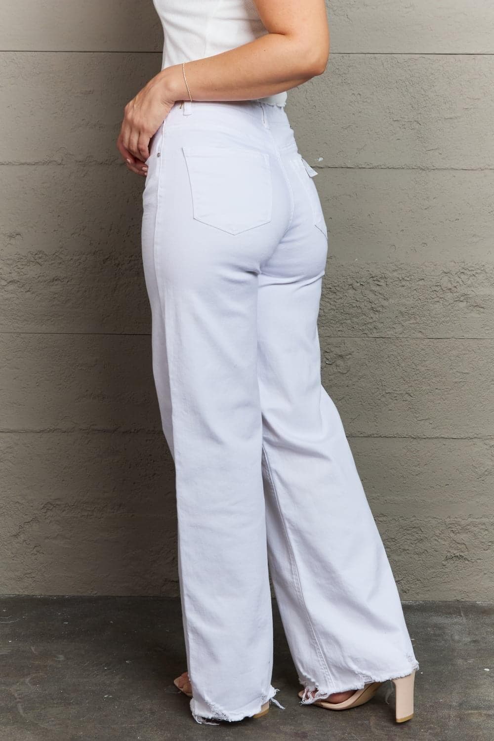 RISEN Raelene Full Size High Waist Wide Leg Jeans, White - SwagglyLife Home & Fashion