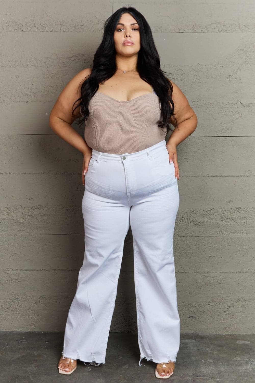 RISEN Raelene Full Size High Waist Wide Leg Jeans, White - SwagglyLife Home & Fashion