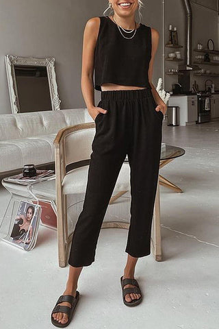 Round Neck Top and Pants Set - SwagglyLife Home & Fashion