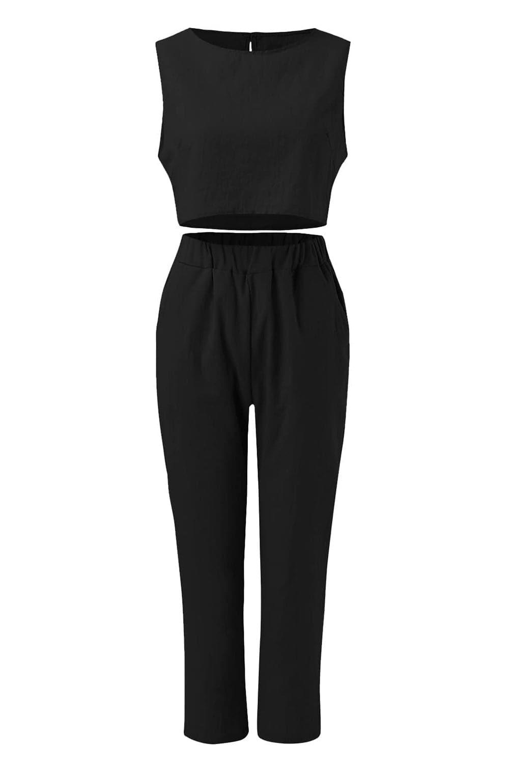 Round Neck Top and Pants Set - SwagglyLife Home & Fashion