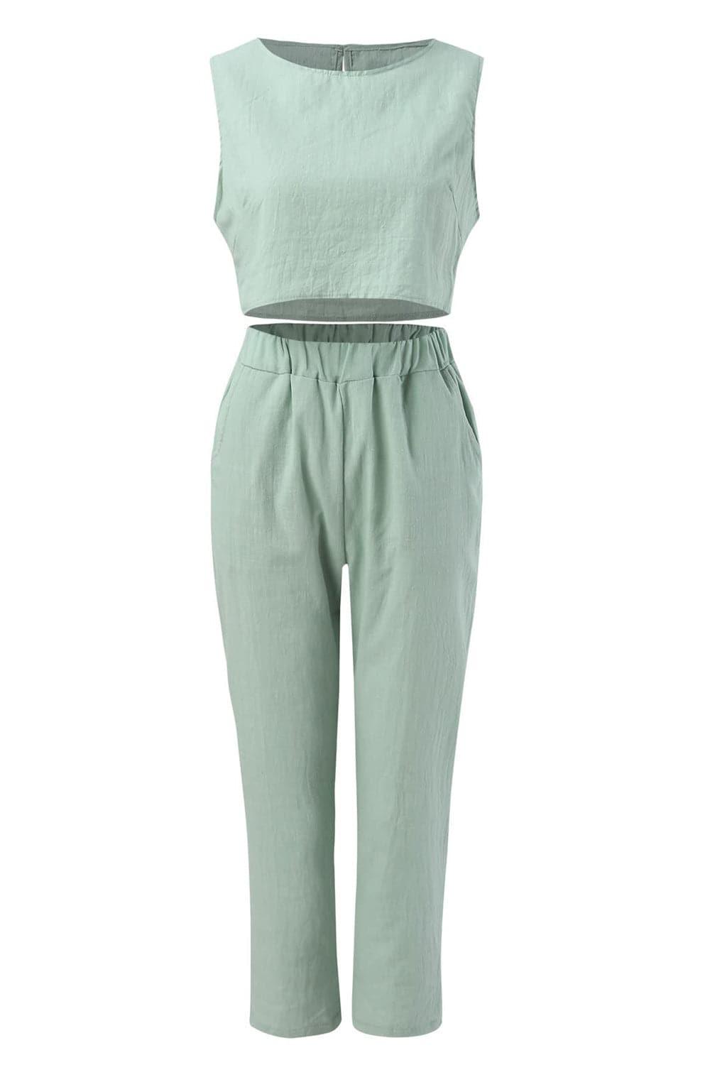 Round Neck Top and Pants Set - SwagglyLife Home & Fashion