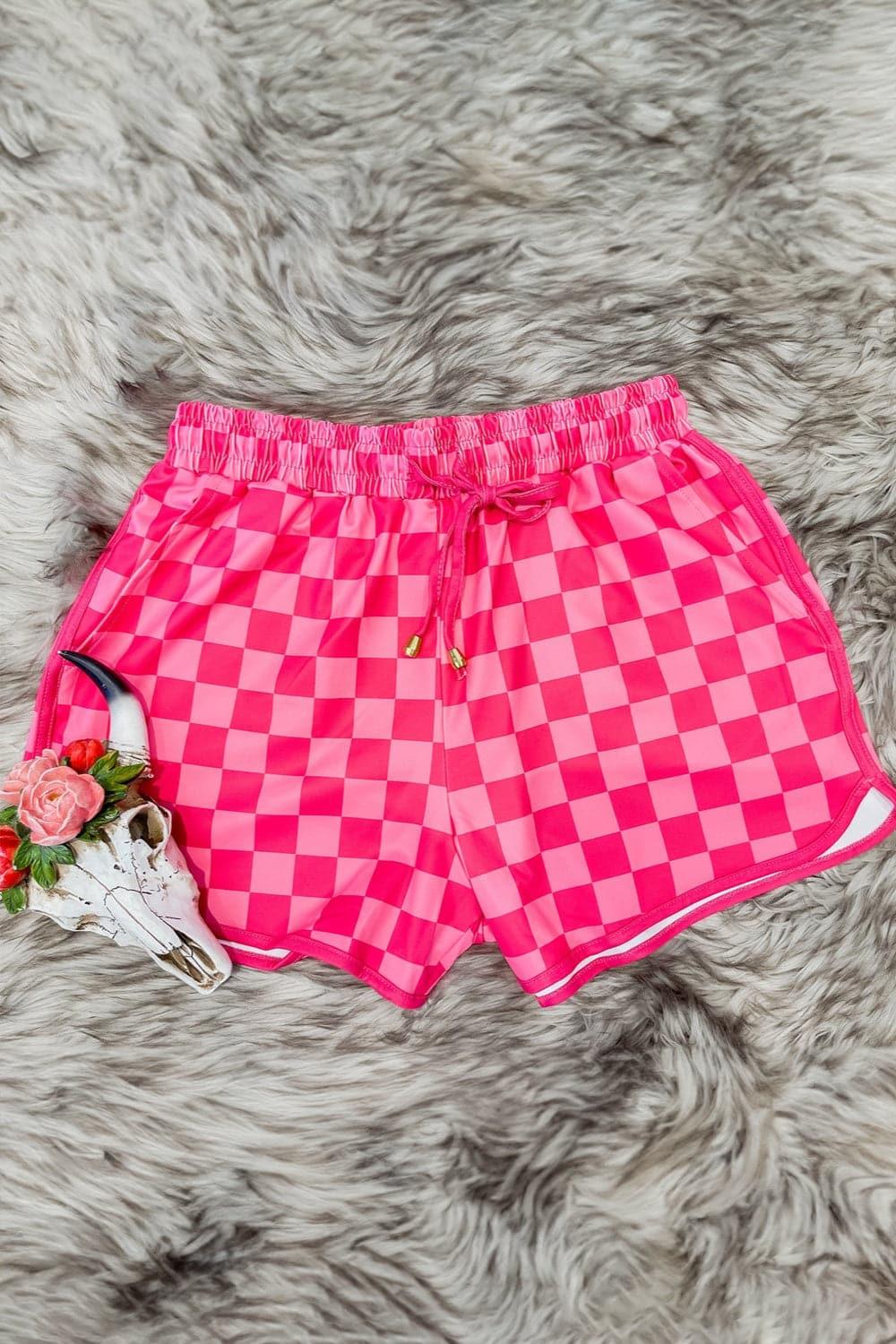 Roxie Drawstring Checkered Shorts with Pockets - SwagglyLife Home & Fashion