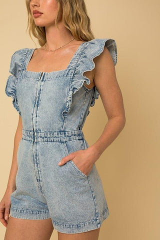 Ruffle Denim Romper - SwagglyLife Home & Fashion