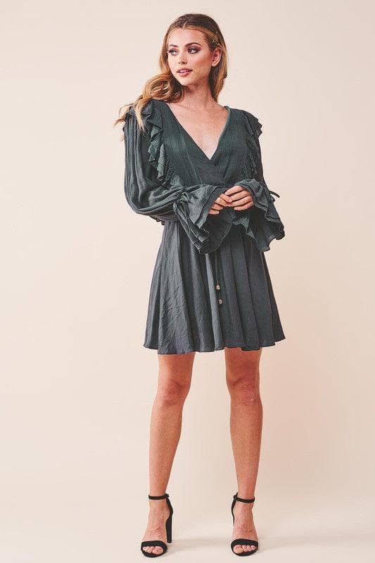 One and Only Collective Ruffle Surplice Tied Mini Dress - SwagglyLife Home & Fashion