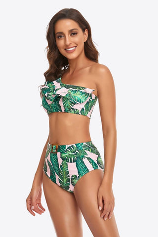 Ruffled One-Shoulder Buckled Bikini Set - SwagglyLife Home & Fashion