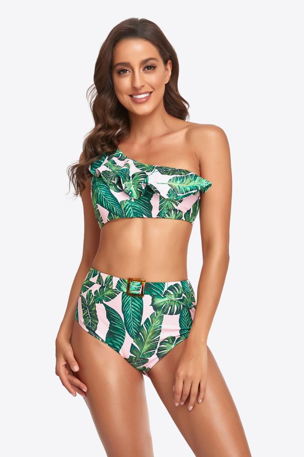 Ruffled One-Shoulder Buckled Bikini Set - SwagglyLife Home & Fashion