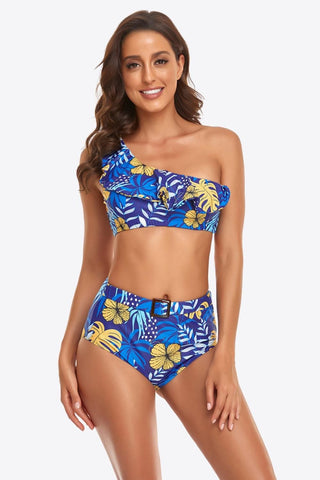 Ruffled One-Shoulder Buckled Bikini Set - SwagglyLife Home & Fashion