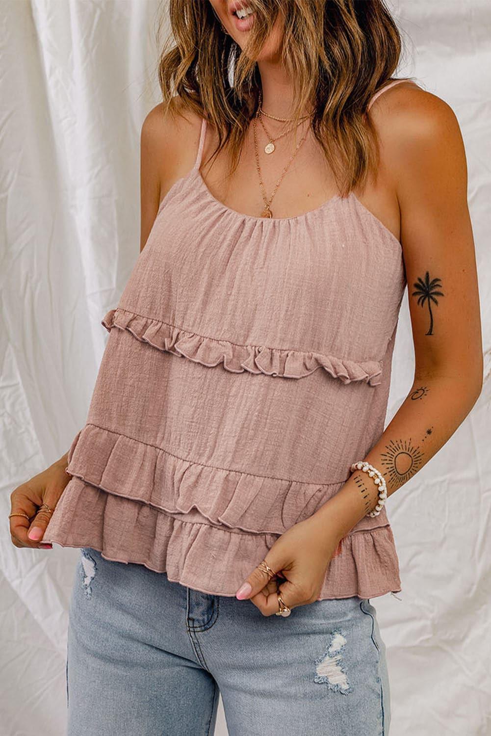 Ruffled Scoop Neck Sleeveless Cami - SwagglyLife Home & Fashion